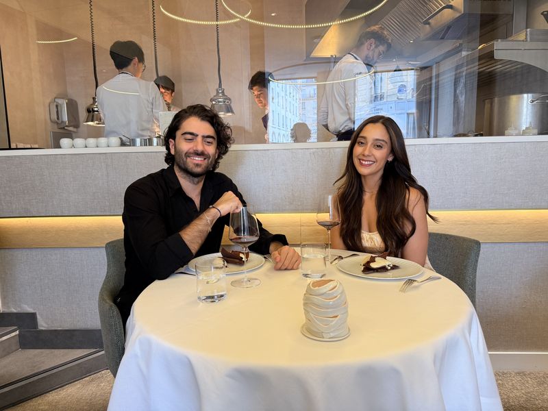 The two of us at dinner, mid-trip